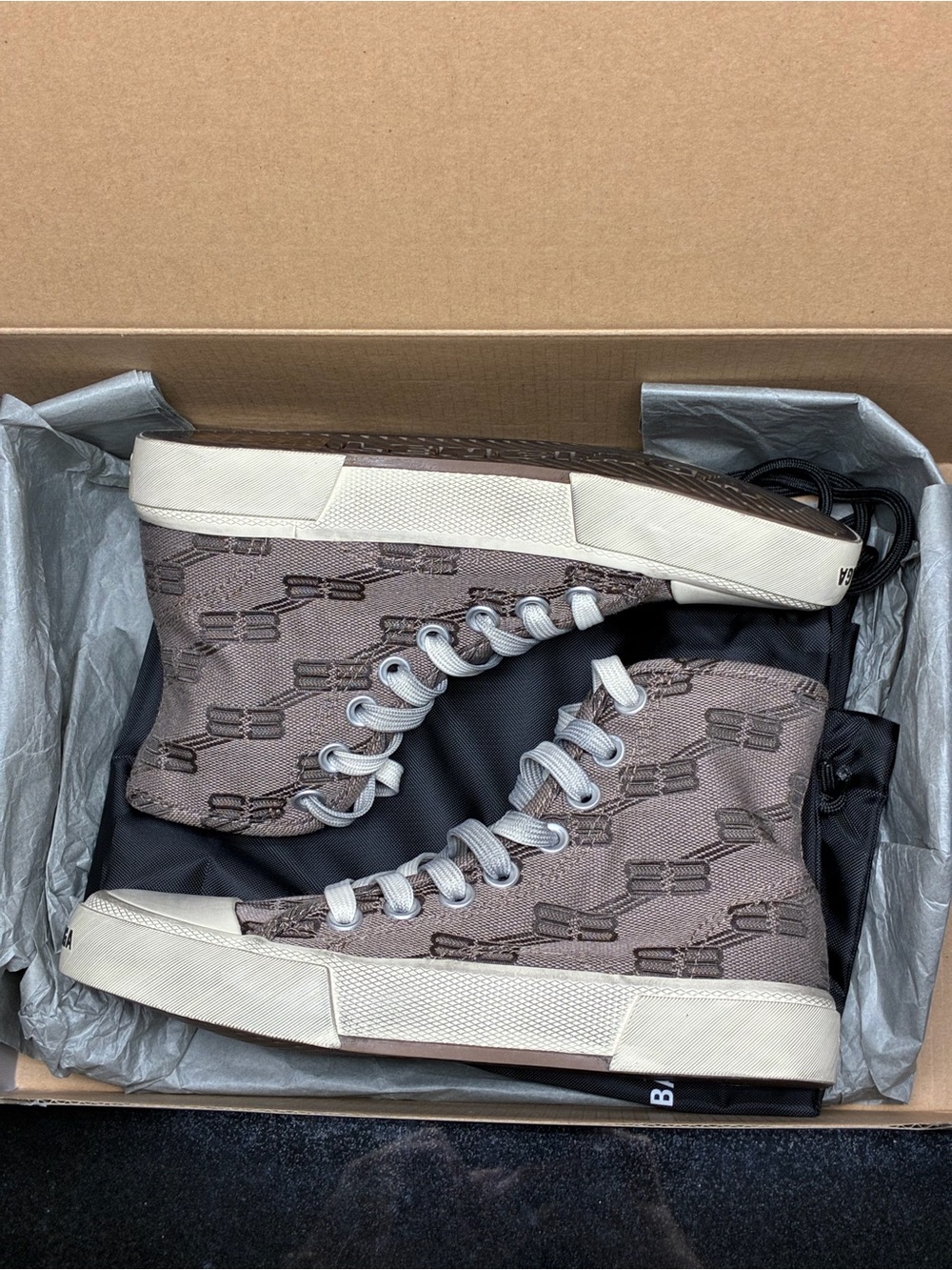 Balenciaga Paris High Top BB Monogram Sneakers Women US 4 IT 34 Brown NIB - Picture 8 of 13